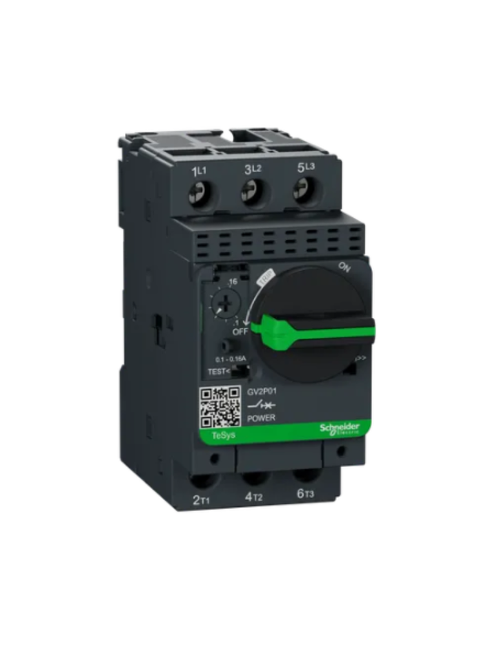 GV2P;TeSys GV;motor circuit breaker;motor protection;thermal magnetic protection;high breaking capacity;rotary handle;screw clamp terminals
