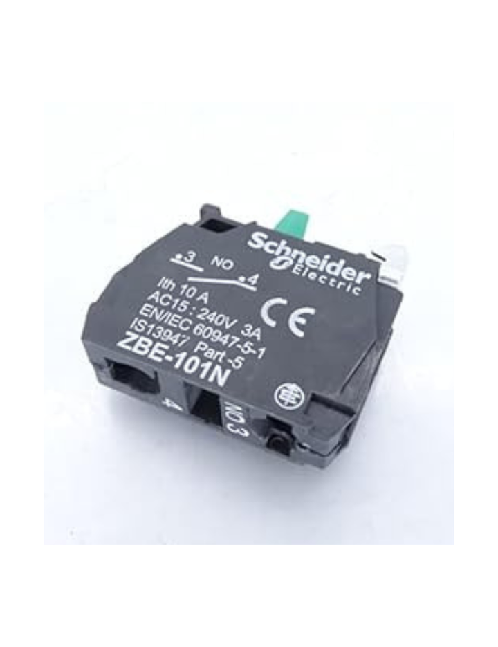 Schneider Electric, contact block with protected terminals, Harmony XB4, single contact, standard contact, captive screw clamp terminals, 1NO, ZBE101N