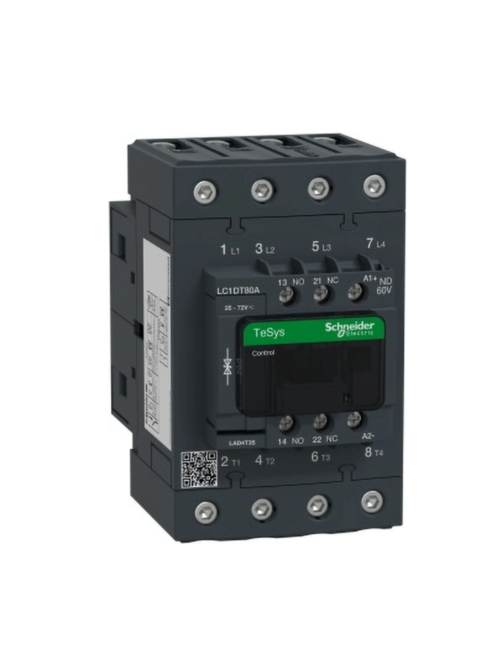 Schneider Electric TeSys D contactor 60 AMP 4 Pole (1 NO + 1 NC) standard coil (black, Pack of 1) LC1DT60ABD MCB