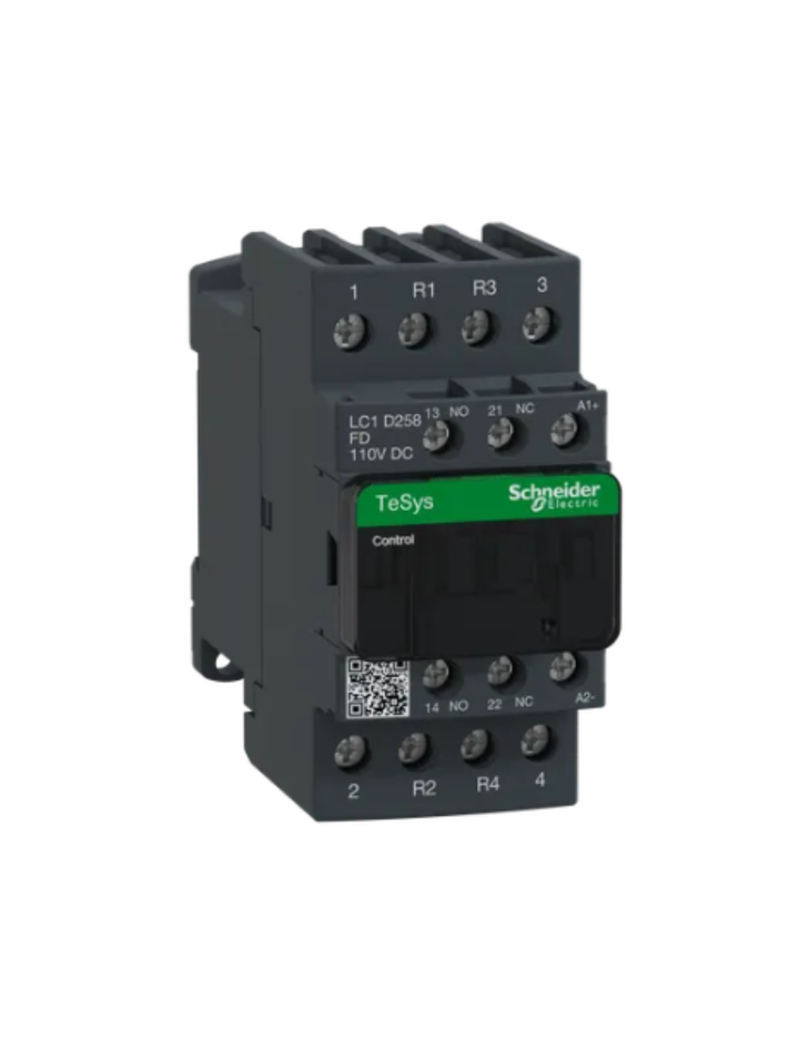 Schneider Electric TeSys D contactor 40 AMP 4 Pole (2 NO + 2 NC) standard coil (black, Pack of 1) LC1D258FD MCB