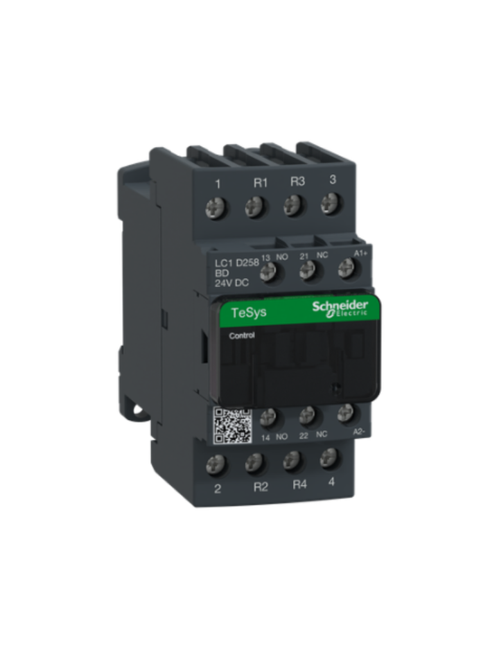 Schneider Electric TeSys D contactor 40 AMP 4 Pole (1 NO + 1 NC) standard coil (black, Pack of 1) LC1D258BD MCB