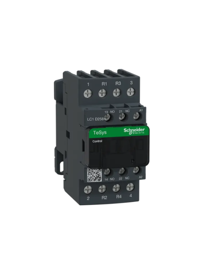 Schneider Electric TeSys D contactor 40 AMP 4 Pole (2 NO + 2 NC) standard coil (black, Pack of 1) LC1D258F7 MCB