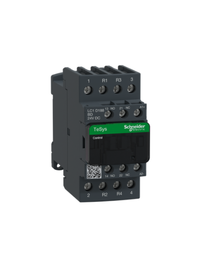 Schneider Electric TeSys D contactor 32 AMP 4 Pole (1 NO + 1 NC) standard coil (black, Pack of 1) LC1D188BD MCB
