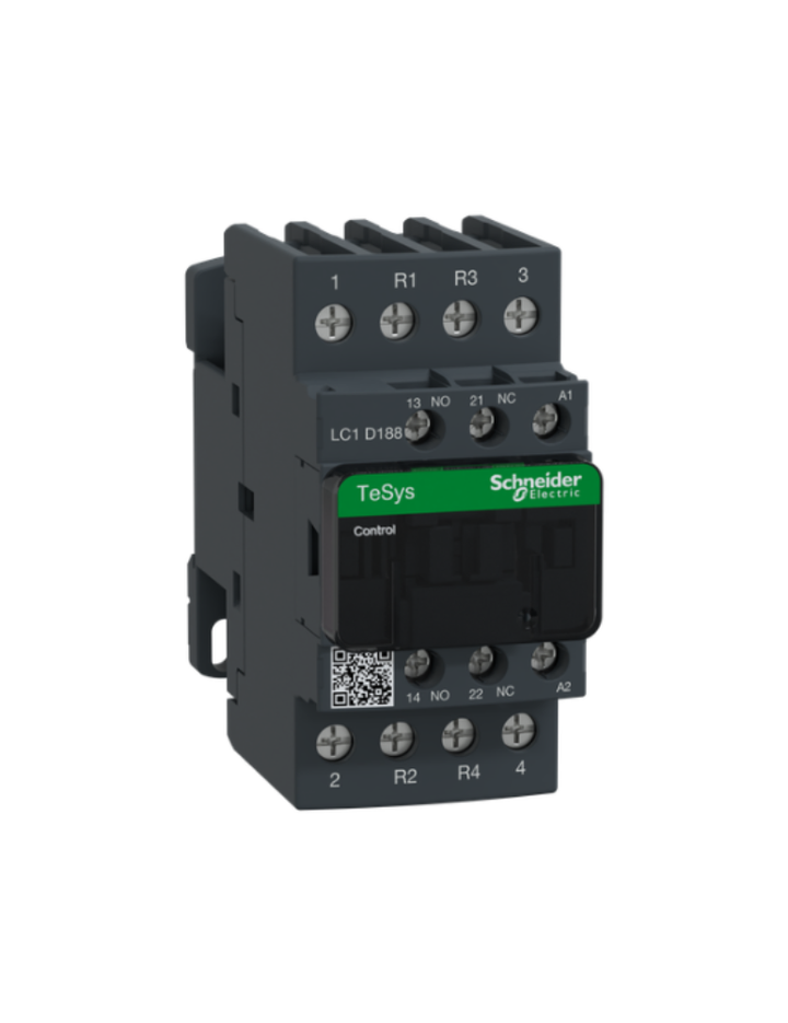 Schneider Electric TeSys D contactor 32 AMP 4 Pole (2 NO + 2 NC) standard coil (black, Pack of 1) LC1D188F7 MCB