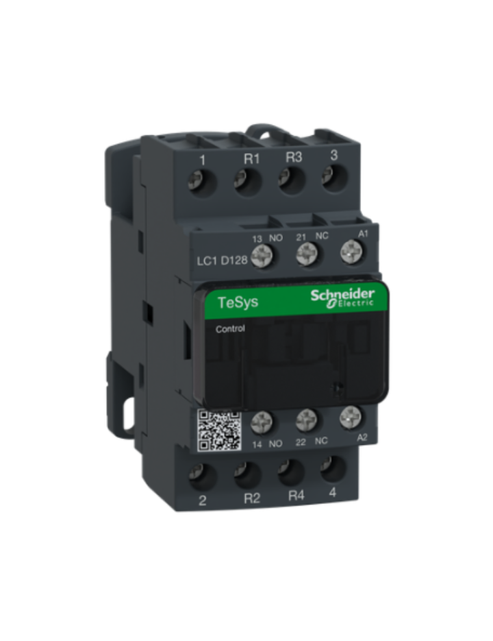 Schneider Electric TeSys D contactor 25 AMP 4 Pole (2 NO + 2 NC) standard coil (black, Pack of 1) LC1D128M7 MCB
