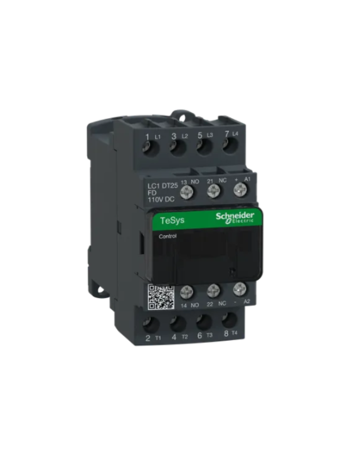 Schneider Electric TeSys D contactor 25 AMP 4 Pole (4 NO) standard coil (black, Pack of 1) LC1DT25FD MCB