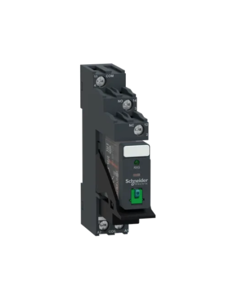 Schneider Electric RXG12BD Lockable test button, 10 A, 1 CO, 24 V DC, plug-in relay Power Plug