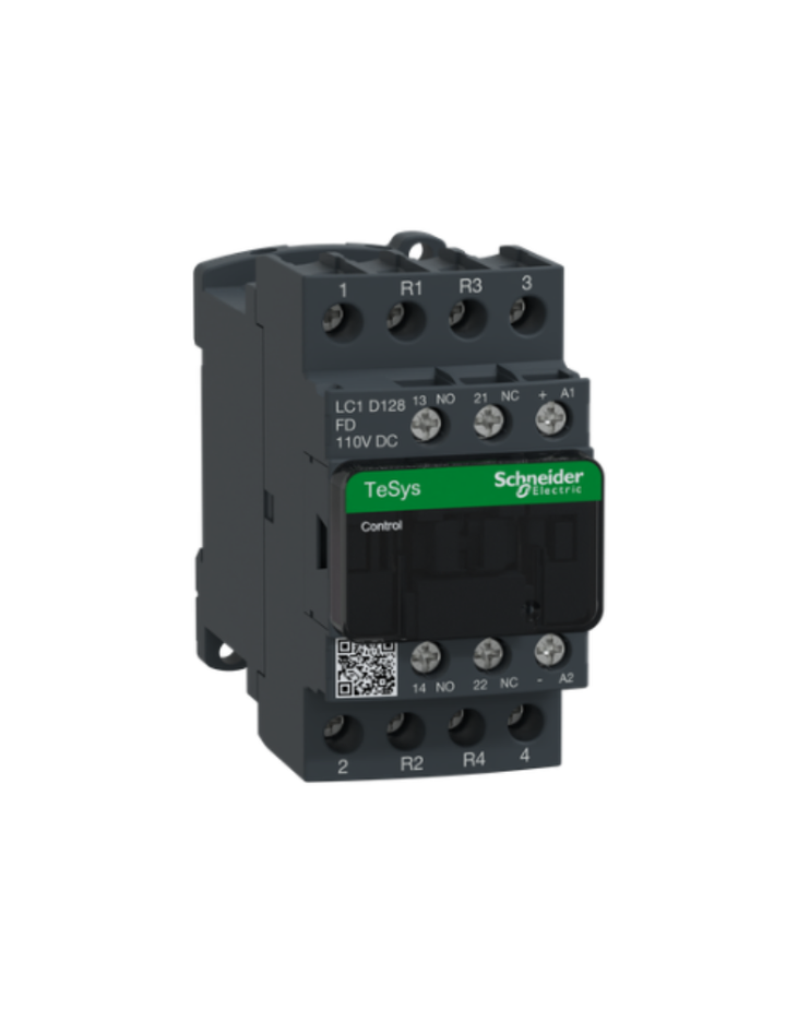 Schneider Electric TeSys D contactor 25 AMP 4 Pole (2 NO + 2 NC) standard coil (black, Pack of 1) LC1D128FD MCB