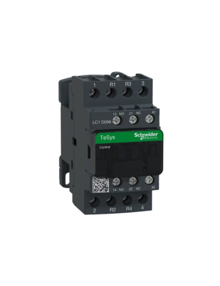 Schneider Electric TeSys D contactor 20 AMP 4 Pole (4 NO) standard coil (black, Pack of 1) LC1D098M7 MCB