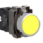 Complete push button, Easy Harmony XB2, metal, flush, yellow, 22mm, spring return, unmarked, 1NO