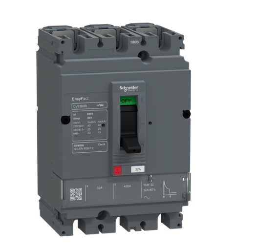 circuit breaker, EasyPact CVS100B, 25kA at 415VAC, 32A, TMF trip unit, 3P3d, FTFM