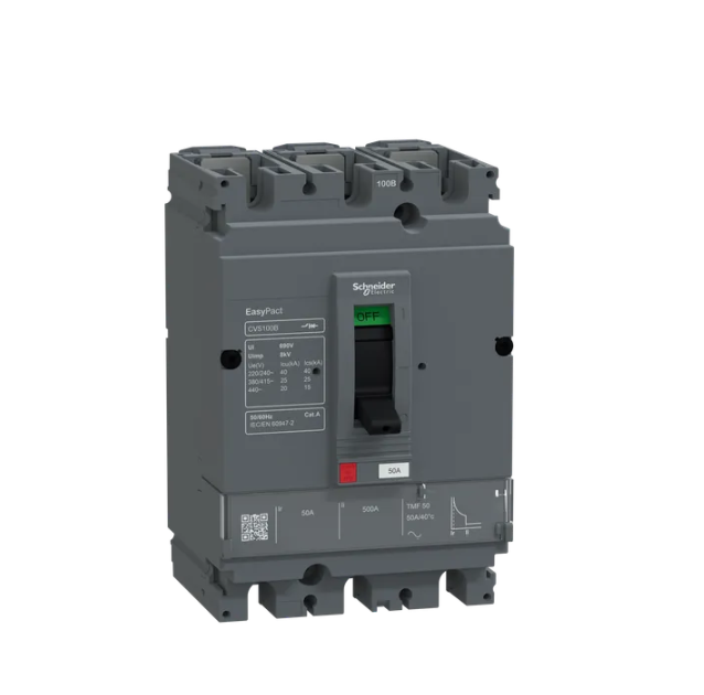 circuit breaker, EasyPact CVS100B, 25kA at 415VAC, 50A, TMF trip unit, 3P3d, FTFM