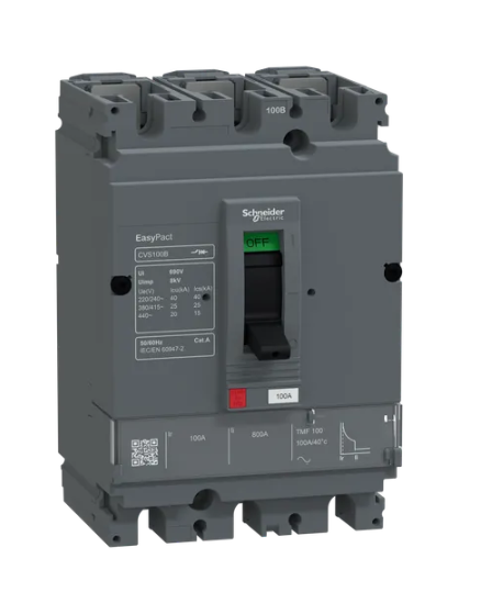 circuit breaker, EasyPact CVS100B, 25kA at 415VAC, 100A, TMF trip unit, 3P3d, FTFM