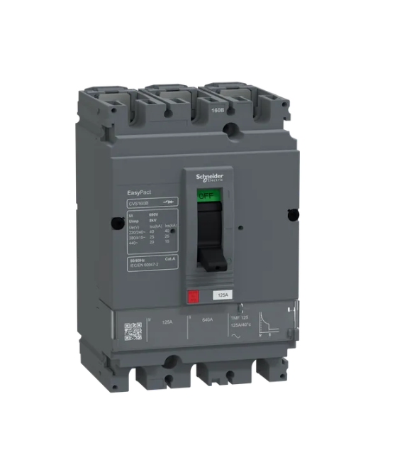 circuit breaker, EasyPact CVS160B, 25kA at 415VAC, 125A, TMF trip unit, 3P3d, FTFM