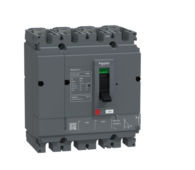 circuit breaker, EasyPact CVS160B, 25kA at 415VAC, 125A, TMF trip unit, 4P3d, FTFM