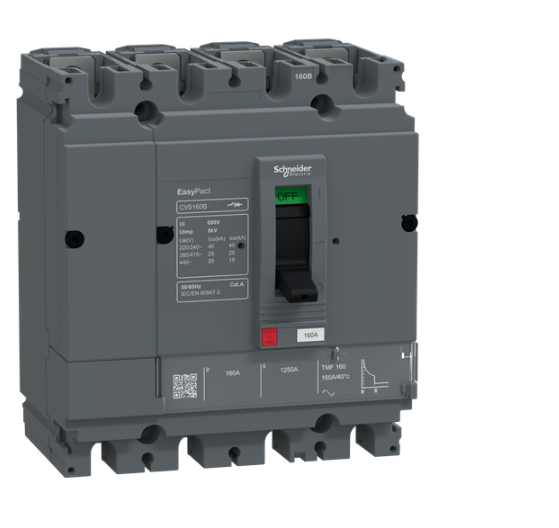 circuit breaker, EasyPact CVS160B, 25kA at 415VAC, 160A, TMF trip unit, 4P3d, FTFM