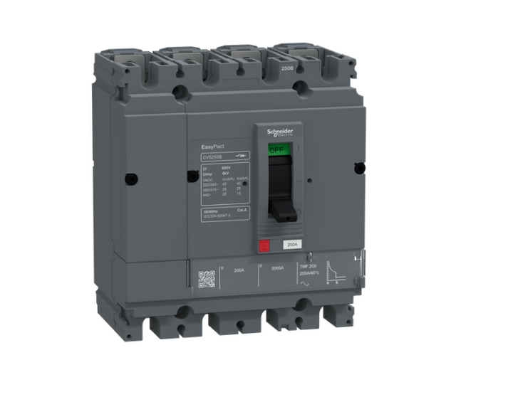 circuit breaker, EasyPact CVS250B, 25kA at 415VAC, 200A, TMF trip unit, 4P3d, FTFM