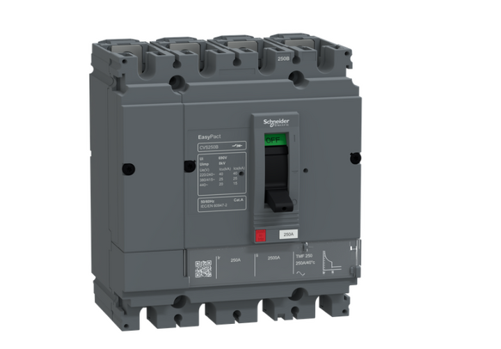 circuit breaker, EasyPact CVS250B, 25kA at 415VAC, 250A, TMF trip unit, 4P3d, FTFM