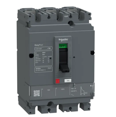 circuit breaker, EasyPact CVS100F, 36kA at 415VAC, 16A, TMF trip unit, 3P3d, FTFM