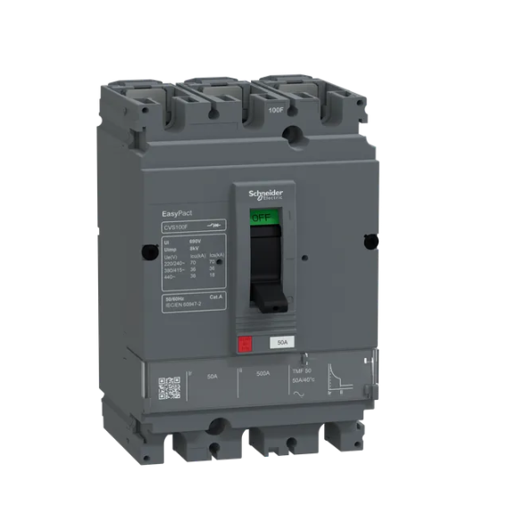 circuit breaker, EasyPact CVS100F, 36kA at 415VAC, 50A, TMF trip unit, 3P3d, FTFM