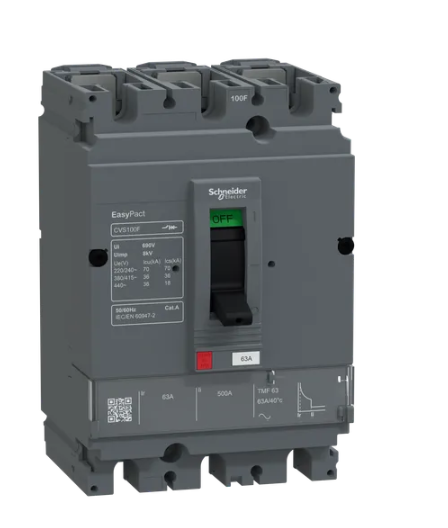 circuit breaker, EasyPact CVS100F, 36kA at 415VAC, 63A, TMF trip unit, 3P3d, FTFM