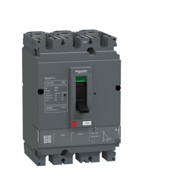 circuit breaker, EasyPact CVS160F, 36kA at 415VAC, 160A, TMF trip unit, 3P3d, FTFM