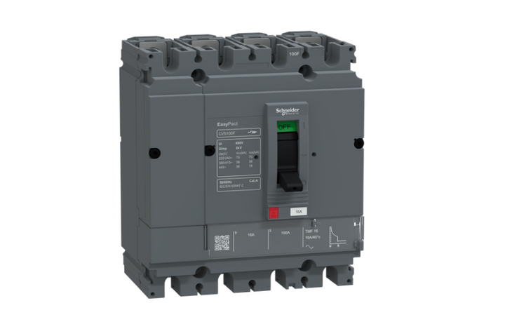 circuit breaker EasyPact CVS100F, 36kA at 415VAC, 16A, TMF trip unit, 4P3d, FTFM