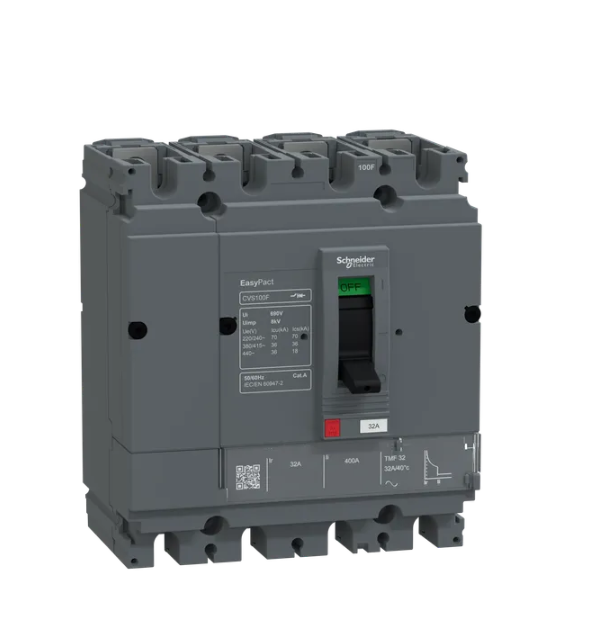 circuit breaker, EasyPact CVS100F, 36kA at 415VAC, 32A, TMF trip unit, 4P3d, FTFM
