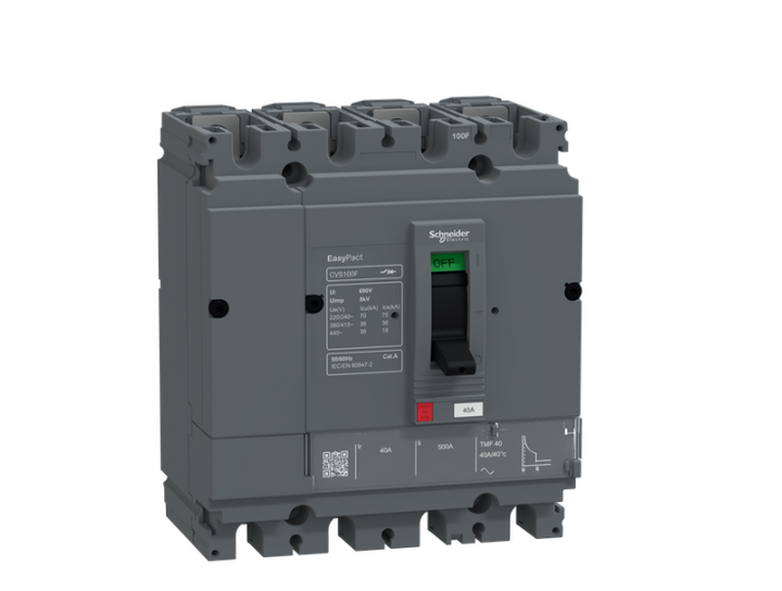 circuit breaker, EasyPact CVS100F, 36kA at 415VAC, 40A, TMF trip unit, 4P3d, FTFM