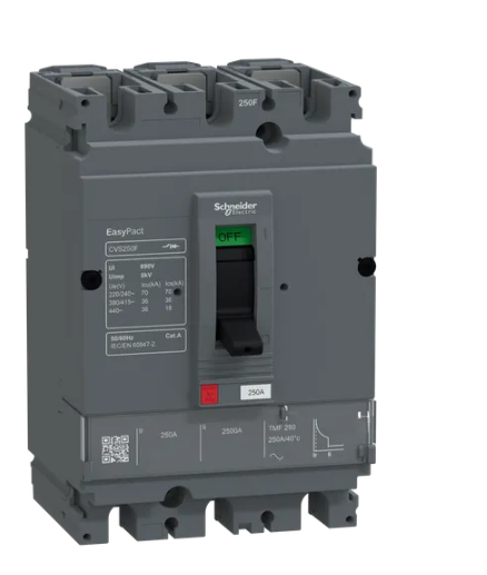 circuit breaker, EasyPact CVS250F, 36kA at 415VAC, 250A, TMF trip unit, 3P3d, FTFM
