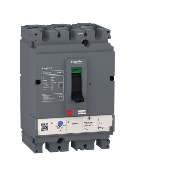 circuit breaker EasyPact CVS100B, 25 kA at 415 VAC, 40 A rating thermal magnetic TM-D trip unit, 3P 3d