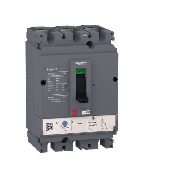 circuit breaker EasyPact CVS100F, 36 kA at 415 VAC, 40 A rating thermal magnetic TM-D trip unit, 3P 3d