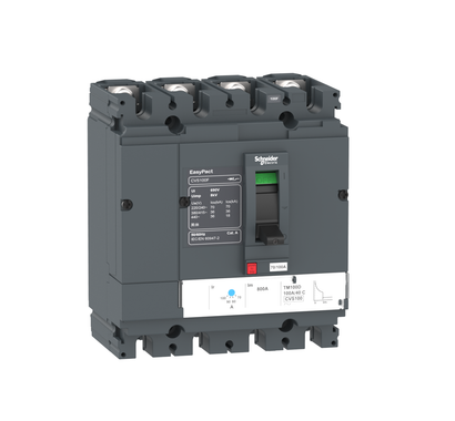 circuit breaker EasyPact CVS100F, 36 kA at 415 VAC, 16 A rating thermal magnetic TM-D trip unit, 4P 3d