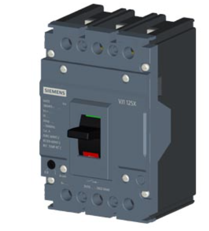 circuit breaker 3VJ1 IEC framesize 3VJ10 125A line protection ATFM 3-pole Icu=10kA@415V Ics=100% Icu In=25A overload protection Ir=20A..25A short-circuit protection Ii=500A Screw connection