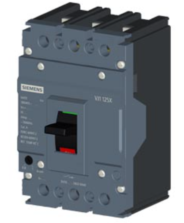 circuit breaker 3VJ1 IEC framesize 3VJ10 125A line protection ATFM 3-pole Icu=10kA@415V Ics=100% Icu In=25A overload protection Ir=20A..25A short-circuit protection Ii=500A Screw connection