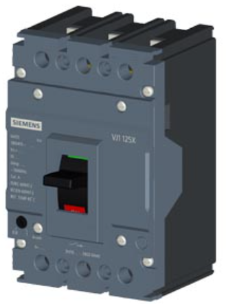 circuit breaker 3VJ1 IEC framesize 3VJ10 125A line protection ATFM 3-pole Icu=10kA@415V Ics=100% Icu In=40A overload protection Ir=32A..40A short-circuit protection Ii=550A Screw connection
