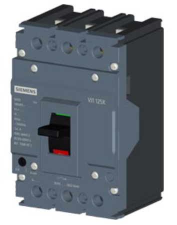 circuit breaker 3VJ1 IEC framesize 3VJ10 125A line protection ATFM 3-pole Icu=10kA@415V Ics=100% Icu In=50A overload protection Ir=40A..50A short-circuit protection Ii=600A Screw connection