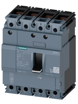 Siemens Sentron 3VA1 MCCB 25 A, 4 Pole, 25 kA, Fixed Overload & Fixed Short Circuit Settings, Thermal Magnetic Trip Unit (FTFM) | 3VA1025-3ED42-0AA0