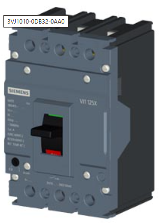circuit breaker 3VJ1 IEC framesize 3VJ10 125A line protection ATFM 3-pole Icu=10kA@415V Ics=100% Icu In=100A overload protection Ir=80A..100A short-circuit protection Ii=1250A Screw connection