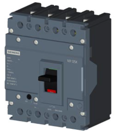 circuit breaker 3VJ1 IEC framesize 3VJ10 125A line protection ATFM 4-pole Icu=10kA@415V Ics=100% Icu In=40A overload protection Ir=32A..40A short-circuit protection Ii=550A Screw connection
