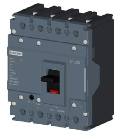 circuit breaker 3VJ1 IEC framesize 3VJ10 125A line protection ATFM 4-pole Icu=10kA@415V Ics=100% Icu In=50A overload protection Ir=40A..50A short-circuit protection Ii=600A Screw connection
