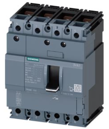 circuit breaker 3VA1 IEC Frame 100 breaking capacity class N Icu=25 kA @ 415 V 4-pole, line protection TM210, FTFM, In=100 A overload protection Ir=100 A permanently set short-circuit protection Ii=10 x In N conductor unprotected nut keeper kit