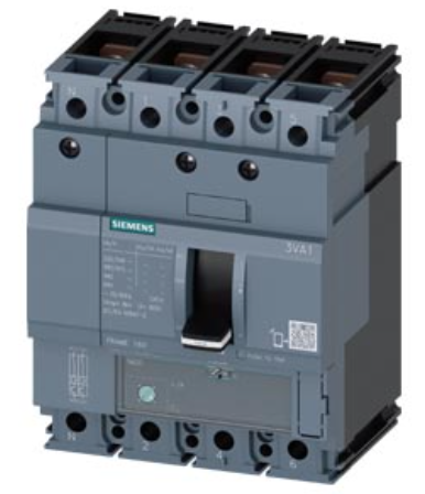 circuit breaker 3VA1 IEC Frame 160 breaking capacity class N Icu=25 kA @ 415 V 4-pole, line protection TM220, ATFM, In=80 A overload protection Ir=56 A...80 A short-circuit protection Ii=10 x In neutral conductor protection 100% nut keeper kit