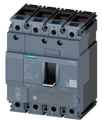 Siemens Sentron 3VA1 MCCB 63 A, 4 Pole, 25 kA, Adjustable Overload & Fixed Short Circuit Settings, Thermal Magnetic Trip Unit (ATFM) | 3VA1163-3GE42-0AA0