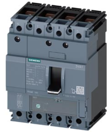 circuit breaker 3VA1 IEC Frame 160 breaking capacity class N Icu=25 kA @ 415 V 4-pole, line protection TM220, ATFM, In=50 A overload protection Ir=35 A...50 A short-circuit protection Ii=10 x In neutral conductor protection 100% nut keeper kit