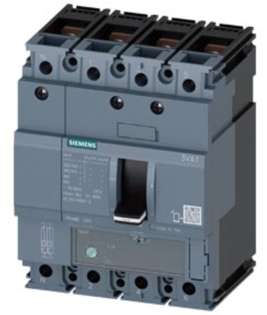 circuit breaker 3VA1 IEC Frame 160 breaking capacity class M Icu=55 kA @ 415 V 4-pole, line protection TM220, ATFM, In=20 A overload protection Ir=14 A...20 A short-circuit protection Ii=16 x In neutral conductor protection 100% nut keeper kit