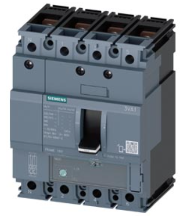 circuit breaker 3VA1 IEC Frame 160 breaking capacity class M Icu=55 kA @ 415 V 4-pole, line protection TM220, ATFM, In=63 A overload protection Ir=44 A...63 A short-circuit protection Ii=10 x In neutral conductor protection 100% nut keeper kit