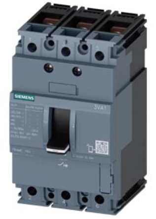 circuit breaker 3VA1 IEC Frame 160 breaking capacity class M Icu=55 kA @ 415 V 3-pole, starter protection TM110M, FM, In=12.5 A without overload protection short-circuit protection Ii=15 x In nut keeper kit