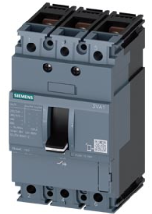 circuit breaker 3VA1 IEC Frame 160 breaking capacity class H Icu=70 kA @ 415 V 3-pole, starter protection TM110M, FM, In=8 A without overload protection short-circuit protection Ii=15 x In nut keeper kit