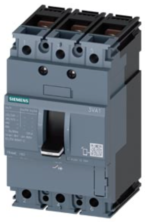 circuit breaker 3VA1 IEC Frame 160 breaking capacity class H Icu=70 kA @ 415 V 3-pole, starter protection TM110M, FM, In=12.5 A without overload protection short-circuit protection Ii=15 x In nut keeper kit